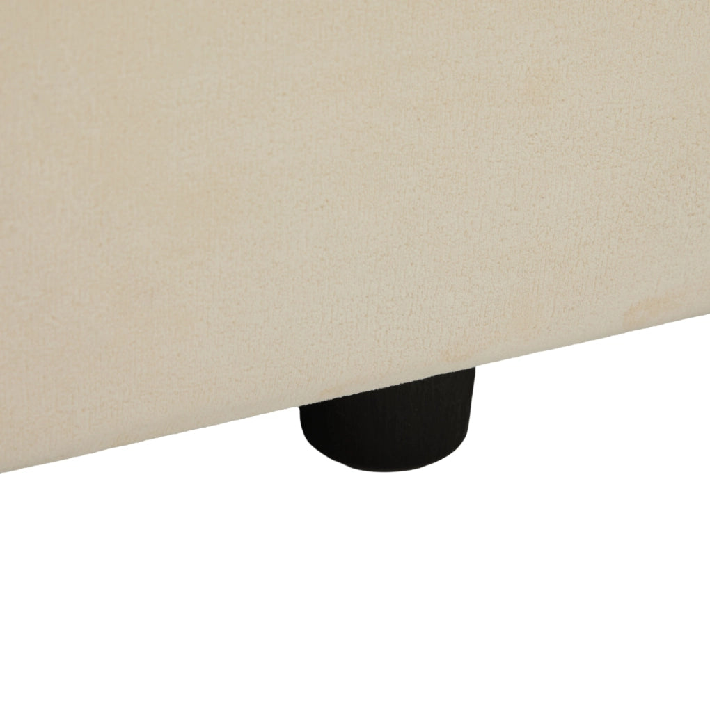 Divano a 2 posti beige in ciniglia con braccioli contenitore e cuscini per spazi ridotti