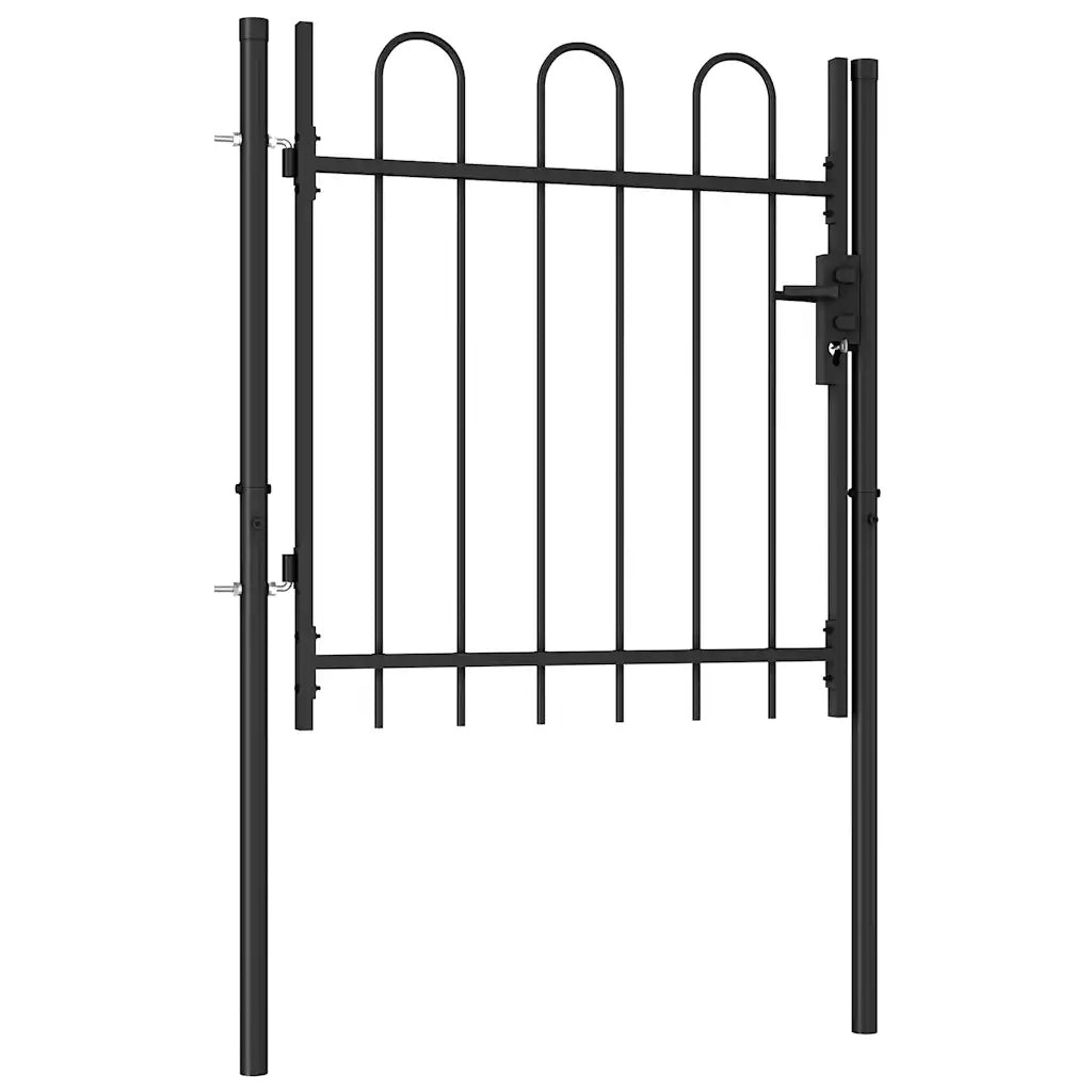 Cancello per recinzione Boxtel porta singola con parte superiore ad arco in acciaio 1x1 m Nero 146029