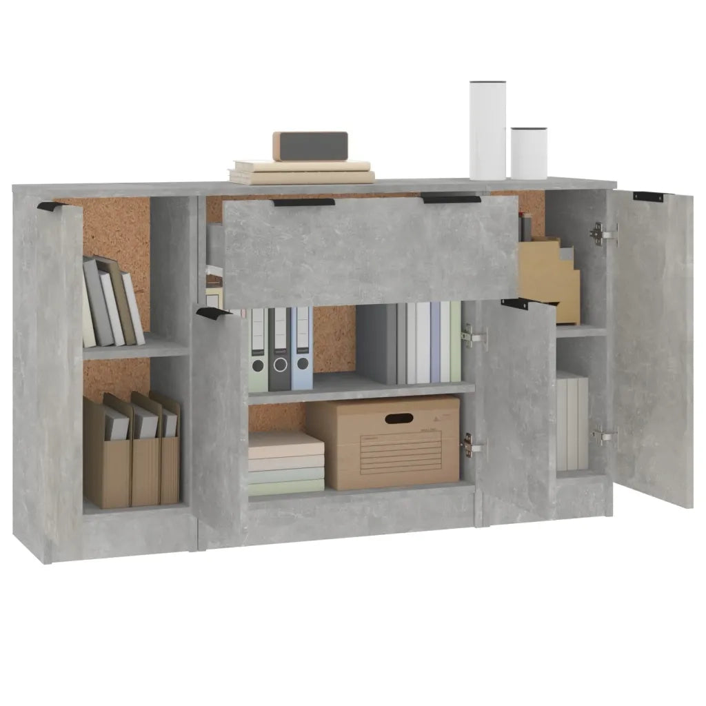 Credenze 3 pz Grigio Cemento in Legno Multistrato 3115831