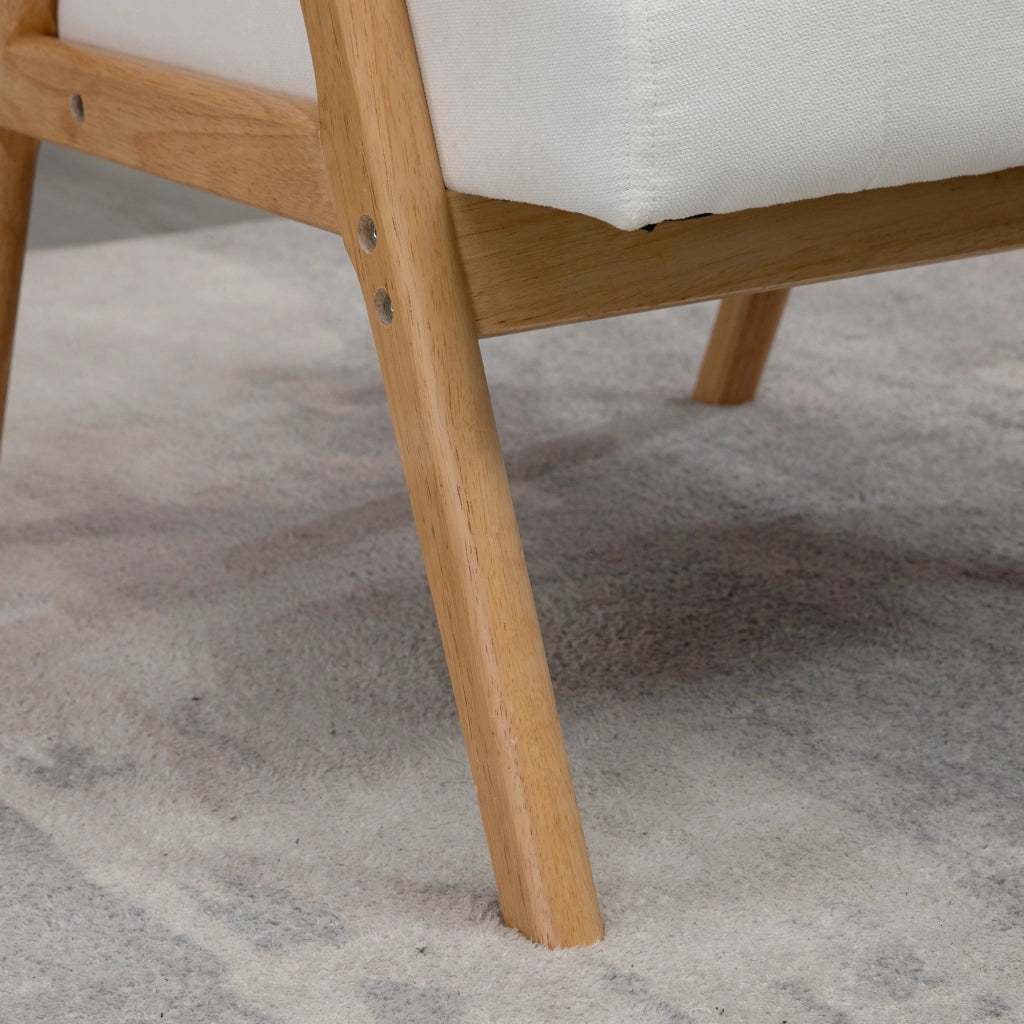 POLTRONA Lounge stile Skandi 68x74x82 cm in legno, bianco crema
