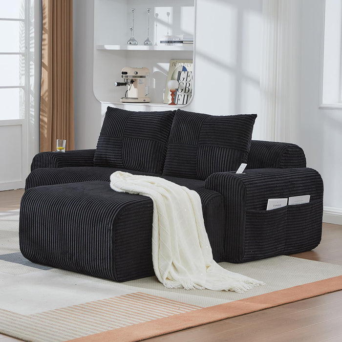 Divano modulare in velluto costato per 2 persone - Xylo - Con porta-bevande e tasca laterale