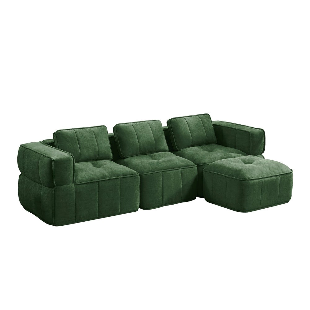 Divano angolare 3 posti con poggiapiedi ¨C Minimal ¨C Verde tessuto imbottito