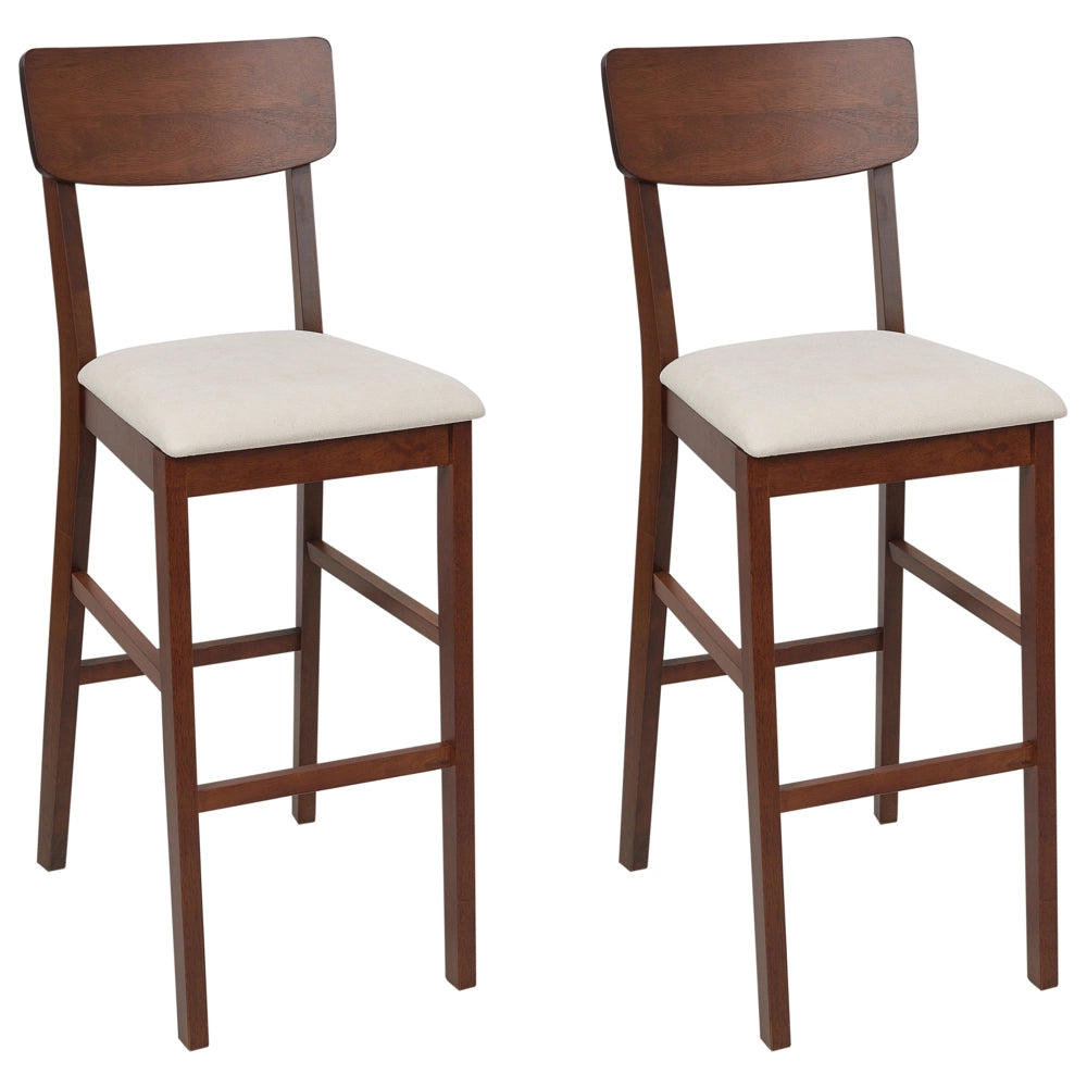 Set di 2 sedie da bar con seduta imbottita in legno scuro beige chiaro chic elegante