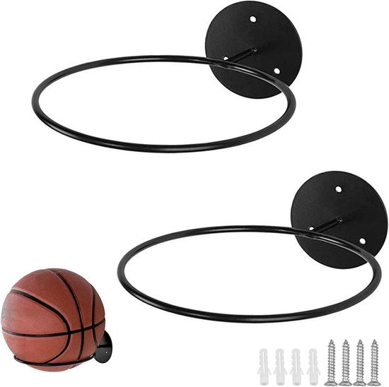 Set di 2 sostegni metallici per parete per pallavolo, pallacanestro, calcio e rugby - accessori decorativi (nero)