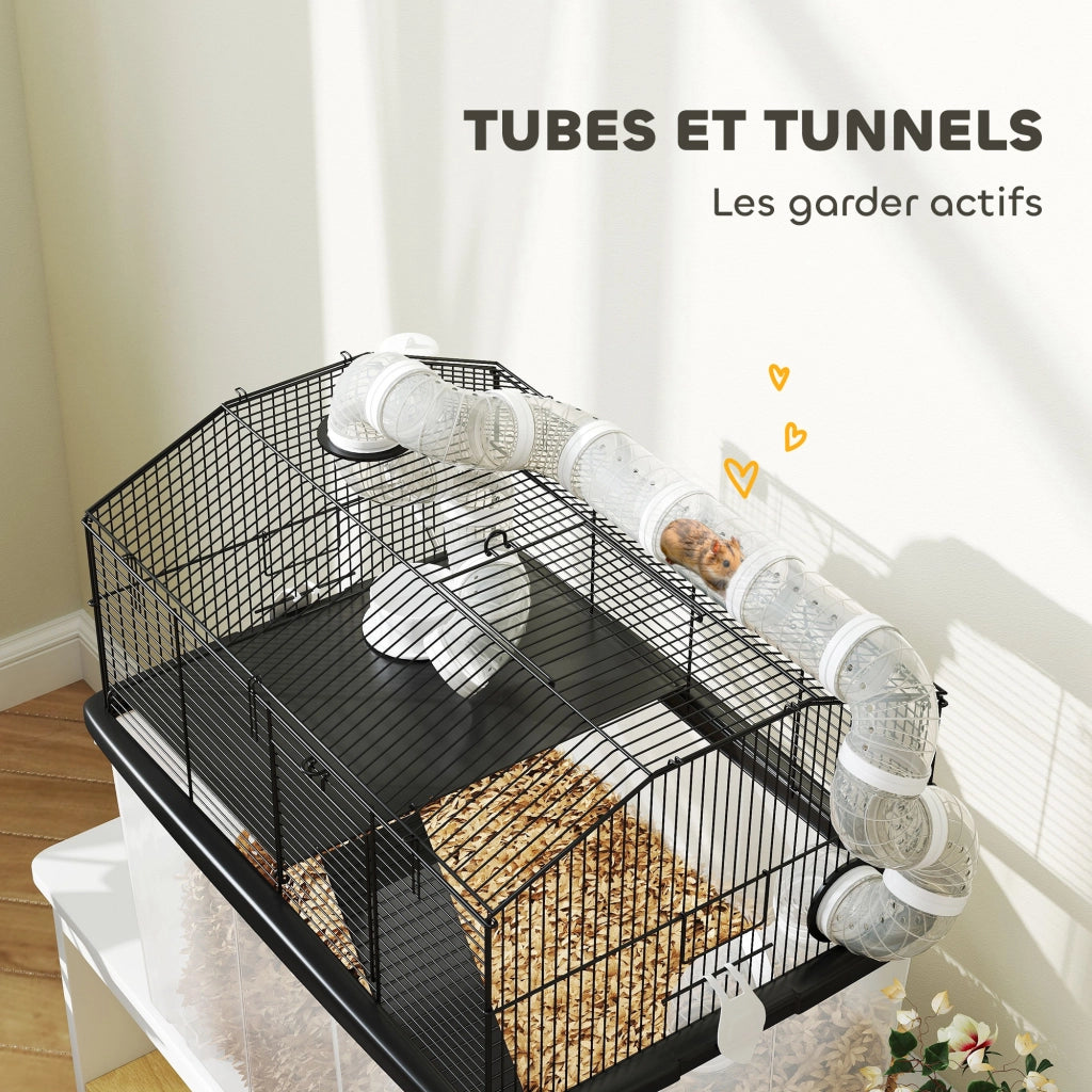 Gabbia per Criceti con Tubi e Accessori ¨C zephmum ¨C Nero 58x43x57 cm