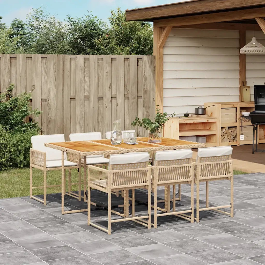 Set da Pranzo da Giardino 7 pz con Cuscini Beige in Polyrattan 3211456