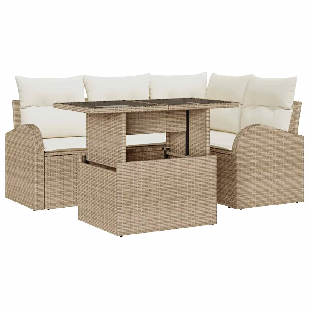 Set Divano da Giardino con cuscino 5 pcs Beige polyrattan