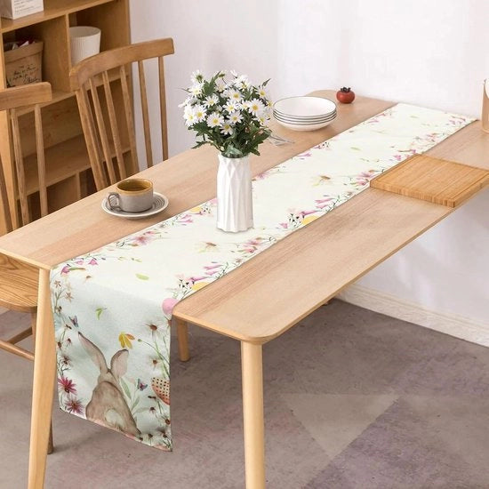 Tavolo da pranzo decorativo per Pasqua - Tavolo con tovaglia e tovaglioli - Disegno con coniglio - Dimensioni 33 x 183 cm - Decorazione da tavola per Pasqua - Decorazione festiva per la sala da pranzo - Decorazione da tavola per le vacanze