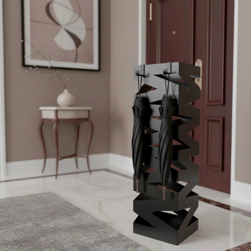 Portaombrelli In Acciaio Zincato Con Intarsi Decorativi Porta Ombrelli Design Moderno Vaschetta Scolapioggia Due Ganci Removibili Base Antiscivolo Per Ingresso Casa E Ufficio Nero Cm