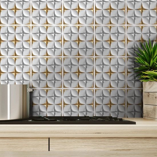 Decalcomanie per piastrelle da 32 pezzi, decorazione per piastrelle autoadesiva per bagno, decorazioni per piastrelle autoadesive per cucina, sala da pranzo e bagno, pellicola per piastrelle / 15 x 15 cm / T1056