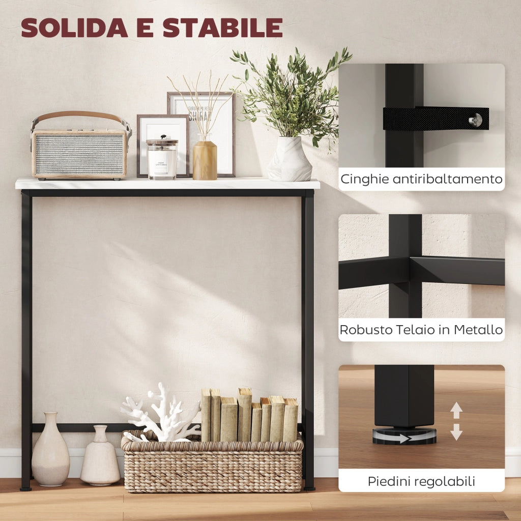 Tavolo Consolle da Ingresso ¨C zephmum ¨C Legno, Acciaio, Effetto Marmo, 75x24x76 cm, Bianco e Nero