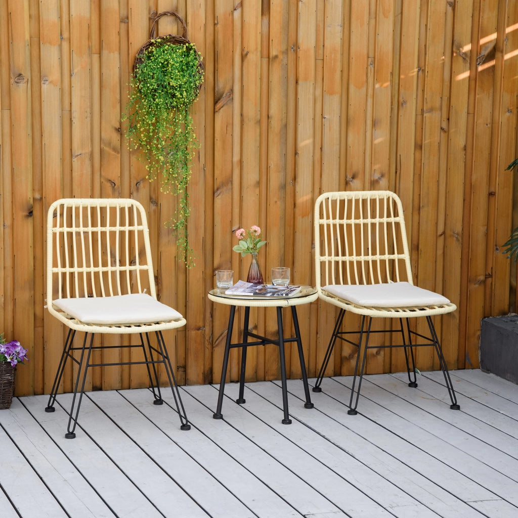Set Tavolo e Sedie da Giardino 3 Pezzi ¨C zephmum ¨C Rattan PE, Acciaio, Vetro, Crema