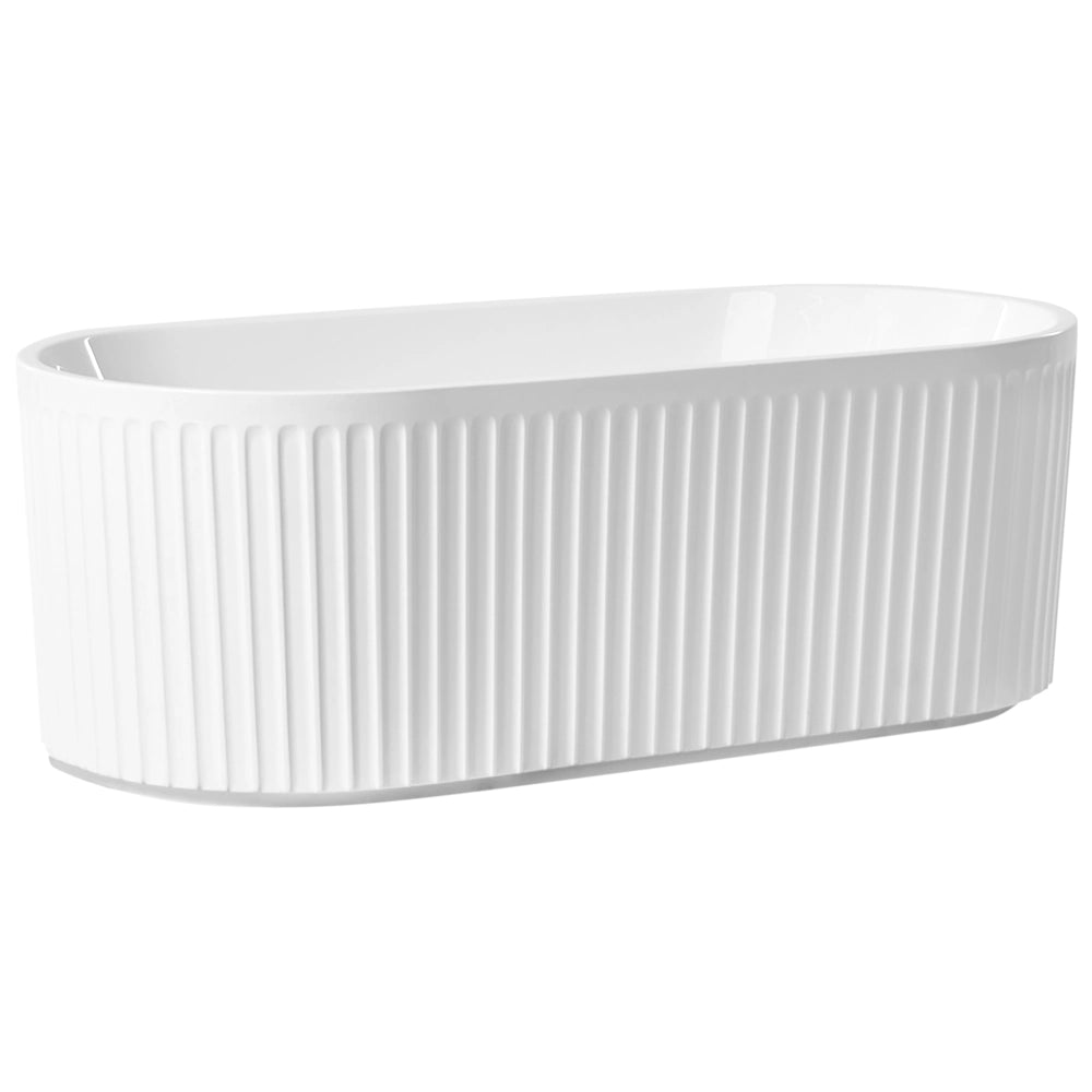 Vasca da bagno ovale moderna indipendente 170 x 80 cm Acrilico Finitura scanalata Bagno Bianco opaco