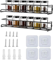 Organizzatore per erbe per armadi o fissaggio a parete set da 2/4 - Adatto per 12/24 contenitori per erbe - Per armadi cucina, armadi per magazzino o porta - 29 x 6 x 6 cm (nero 2 pezzi)