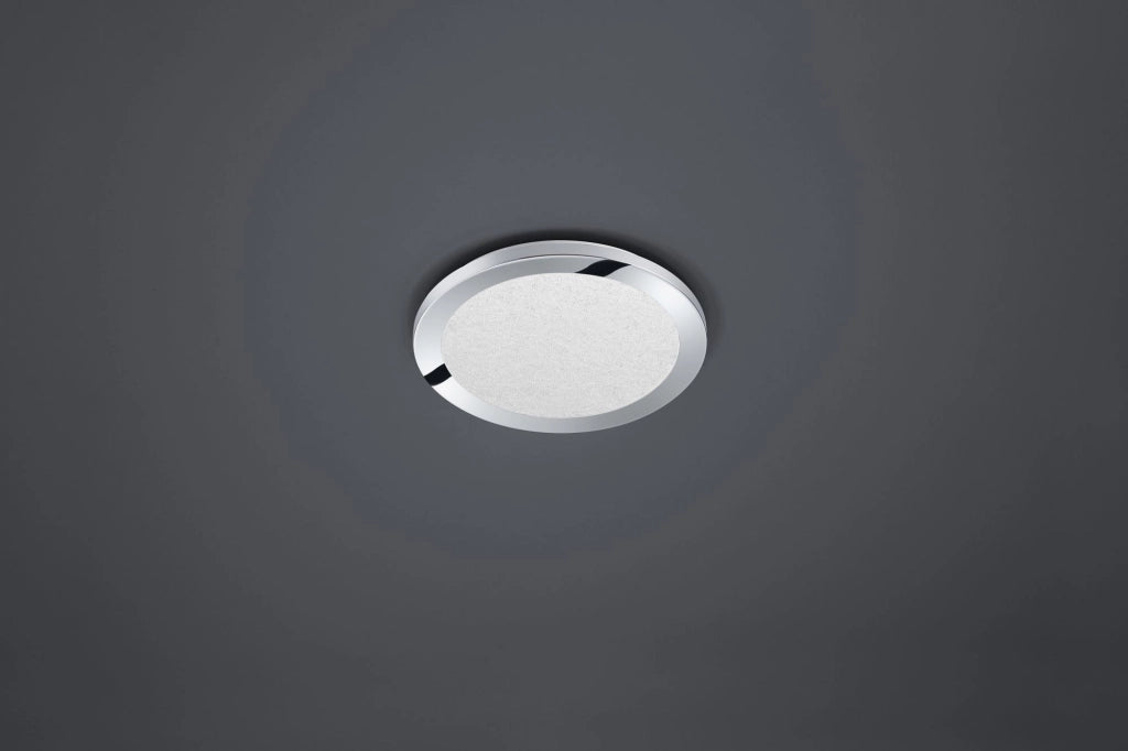 CESAR PLAFONIERA LED ROTONDA BORDO CROMATO EFF.CRISTALLO DIMMERABILE CON INTERRUTTORE A SCATTO IP44 D. 26CM 13W · 1x 1500lm, 3000K