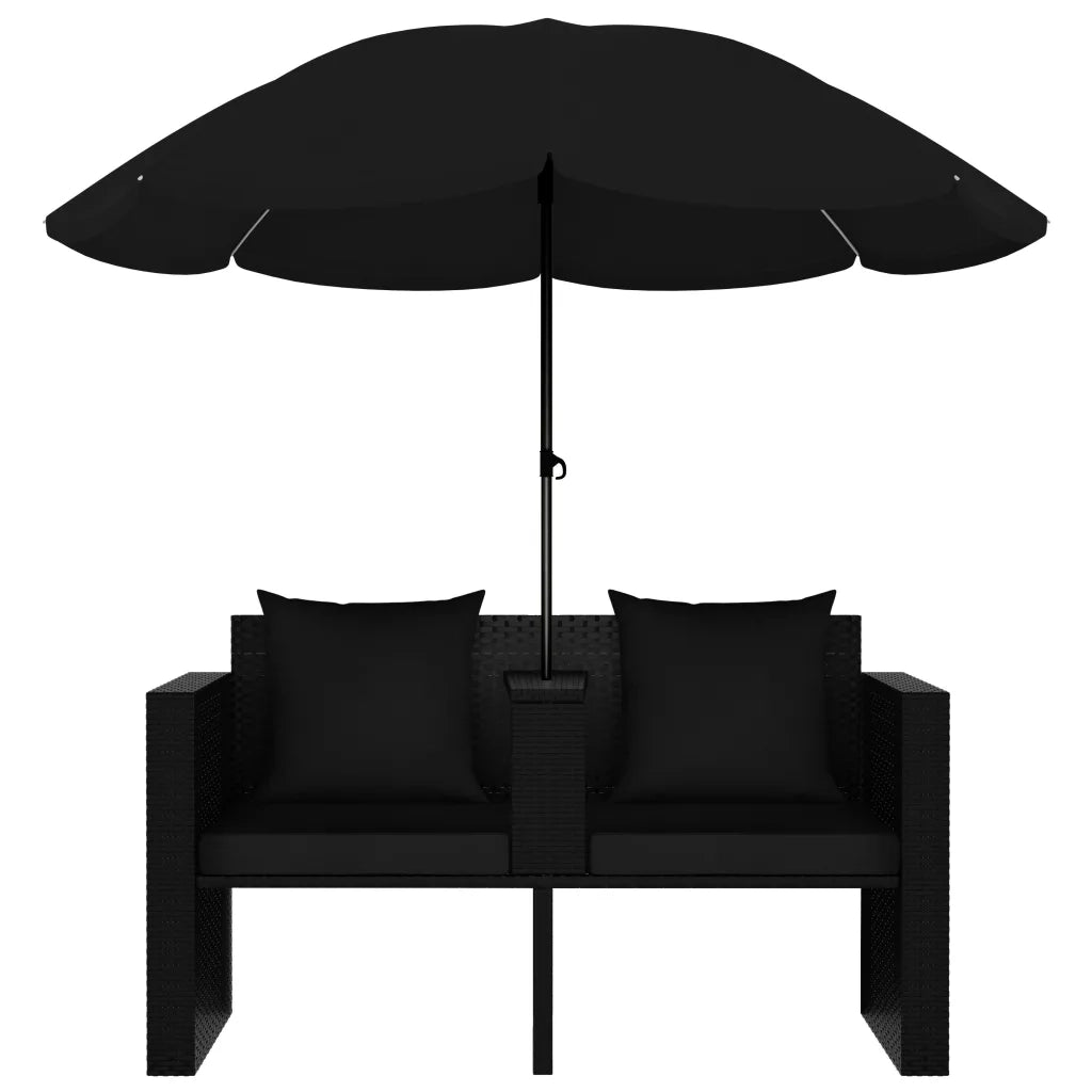 Lettino da Giardino con Ombrellone in Polyrattan Nero 47398