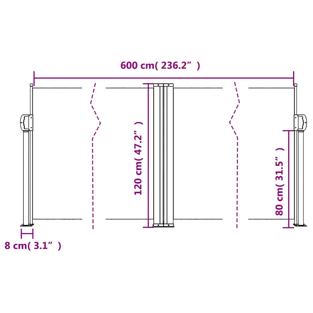 Tenda da Sole Laterale Retrattile Tortora 120x600 cm