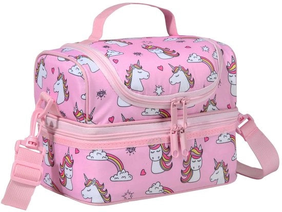 Borsa di Picnic Unicorn per Ragazze, Borse Isolate per Bambini con Due Compartimenti e Sacchetto di Pelle Rilasciabile per Borse di Picnic per Bambini e Scuola Materna