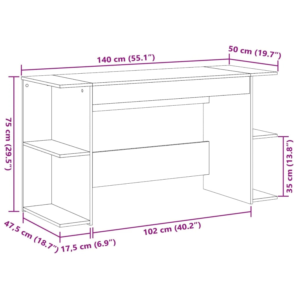 Scrivania Sonoma postazione computer mobile per computer scrivania da studio 140 x 50 x 75 cm legno ingegnerizzato grigio 02_0023955
