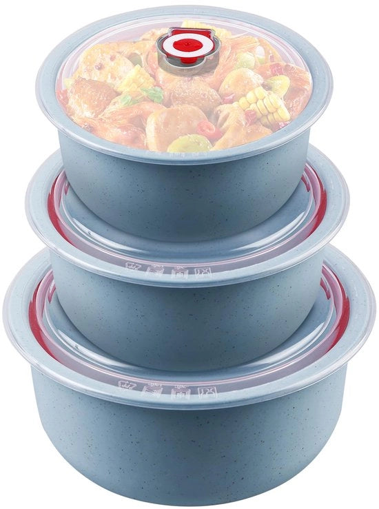 Set di 3 piastre per magnetron con coperture: piastre per magnetron, contenitori per alimenti 260/480/900 ml, contenitore per magnetron con diverse ciotole per lavastoviglie, magnetron, forno, frigorifero (blu)