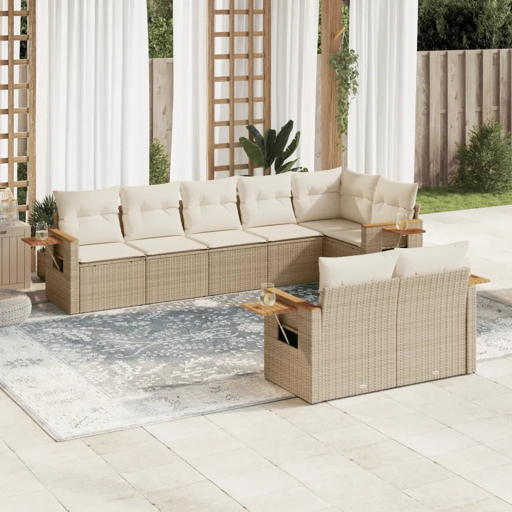 Set Divano da Giardino 8 pz con Cuscini Beige in Polyrattan 3226989