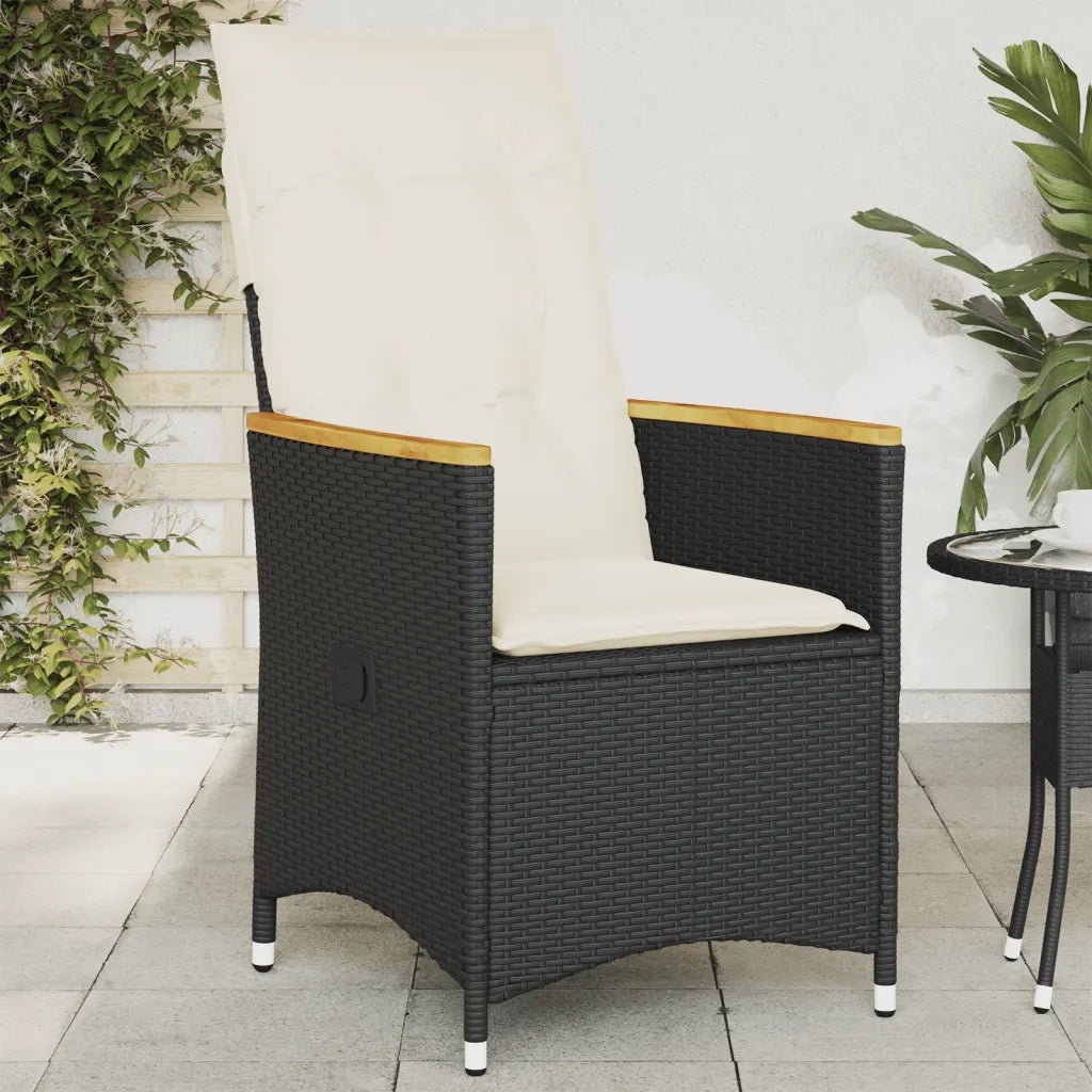 Sedia Reclinabile da Giardino | Sedie da Esterno con Cuscini Nera in Polyrattan