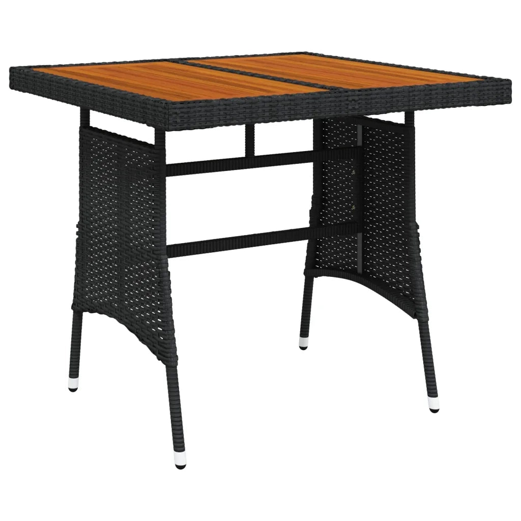 Tavolo Giardino | Tavolino da esterno Nero 70x70x72 cm Polyrattan e Massello d'Acacia