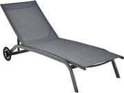 Lettino Prendisole con Ruote, Sdraio da Giardino Regolabile in 6 Posizioni, Struttura Metallica e Tessuto Traspirante, per Giardino, Piscina e Spiaggia, Portata 150 kg (1, Grigio)