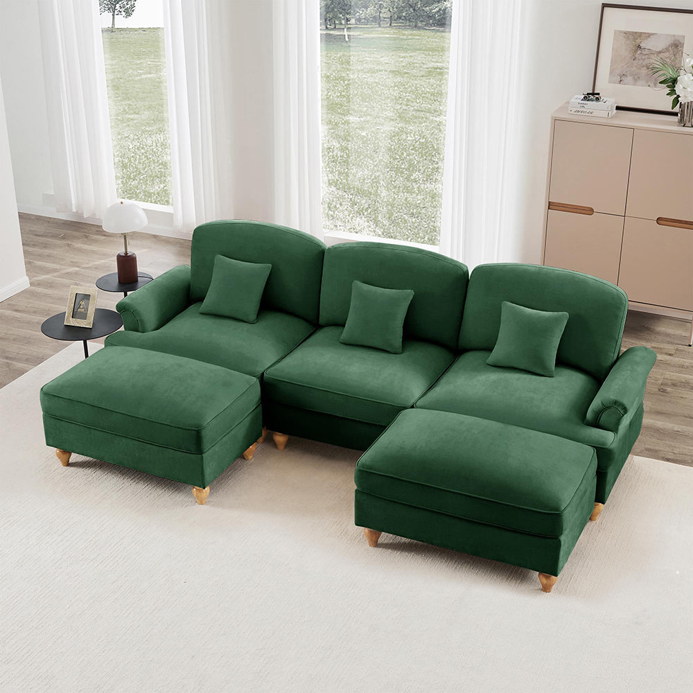 Divano modulare a U - Xylo - Chenille, stile classico, con pouf, verde