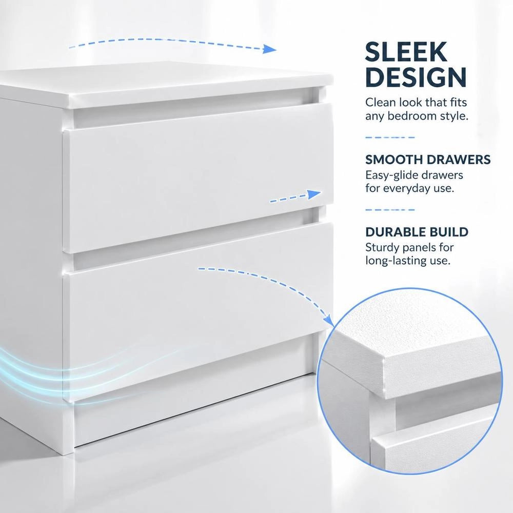 Bedside Tables, 2 Pieces, White, 50x39x43.5 Cm, Engineered Wood.