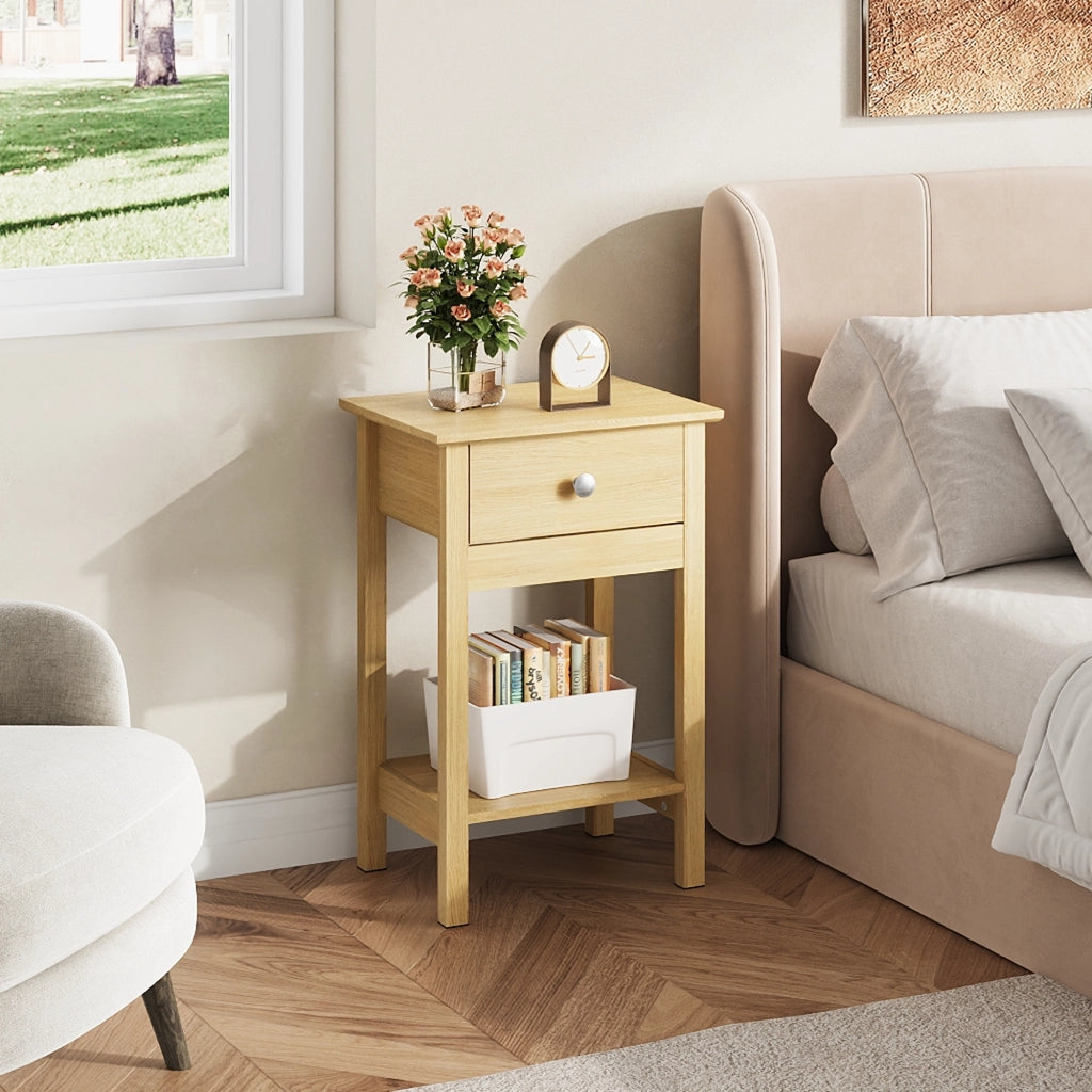 Tavolino da notte in legno con cassetto e ripiano ¨C Zephmum ¨C Rovere