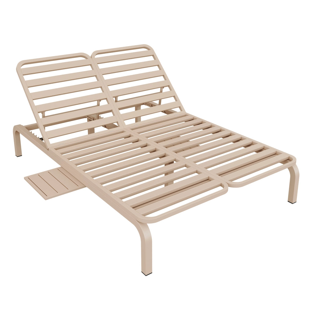 Sdraio da giardino, lettino doppio, schienale regolabile, con tavolino estraibile, poggiatesta, beige