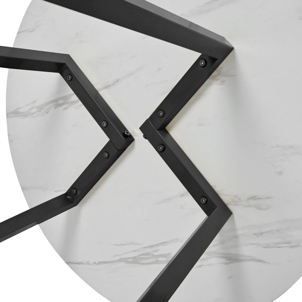 Tavolo da pranzo rotondo in MDF con piano effetto marmo e gambe in metallo per cucina e soggiorno bianco diametro 80 cm