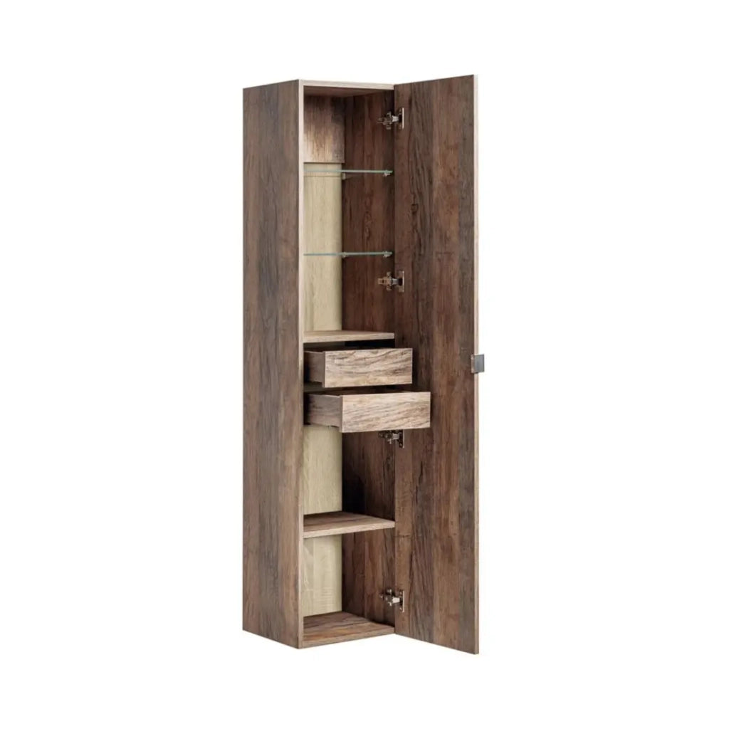 Colonna bagno VANTA rovere scuro 160 cm – Mobile sospeso con porta, cassetto e scaffali