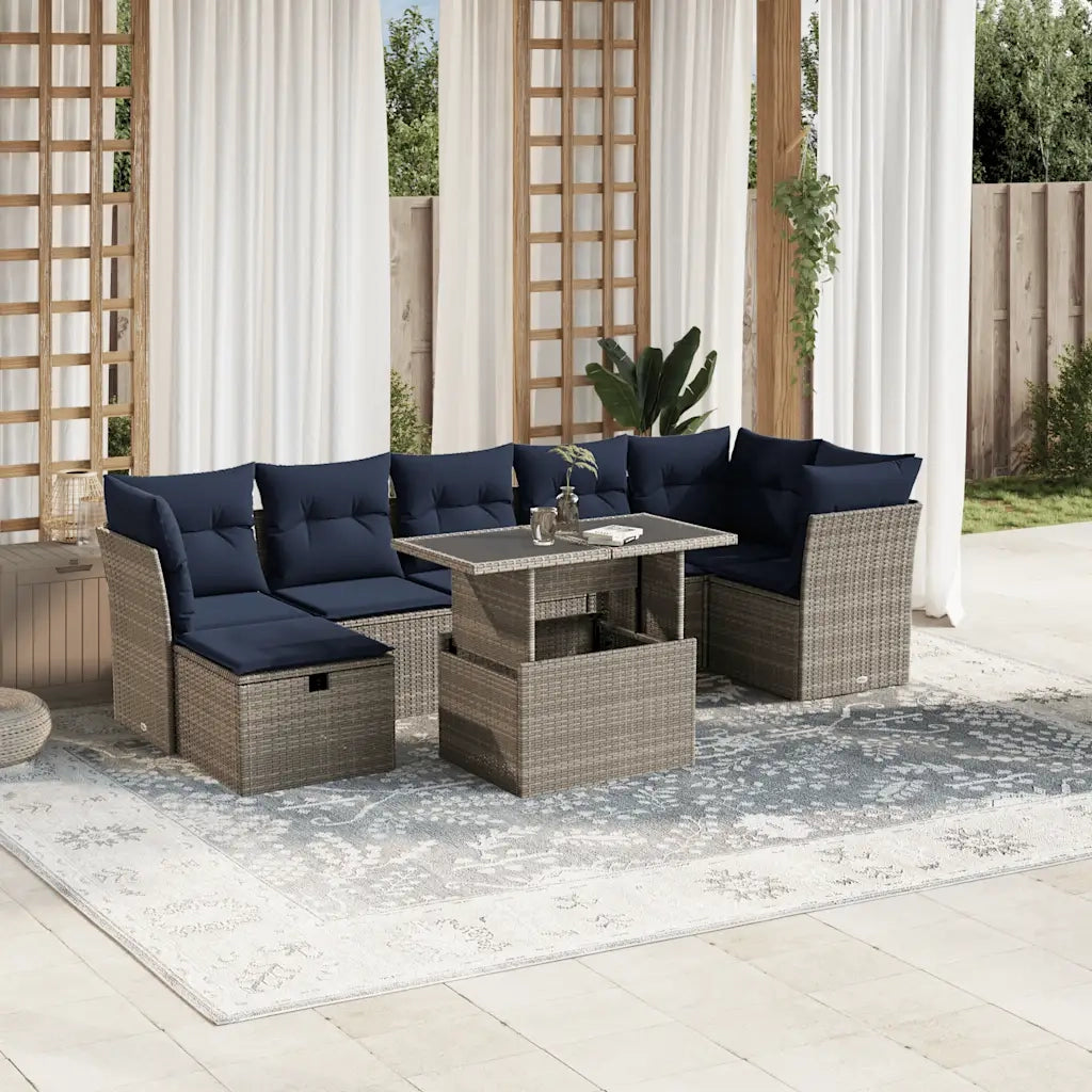Set Divani da Giardino 8 pz con Cuscini Grigio in Polyrattan 3274671