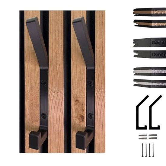 Hanger per pannello acustico - 2 pezzi a colori sovrapposti, per spazi di 13 o 15 mm, in legno, nero, cemento grigio, hanger stabile e sicuro, nero, 15 mm.