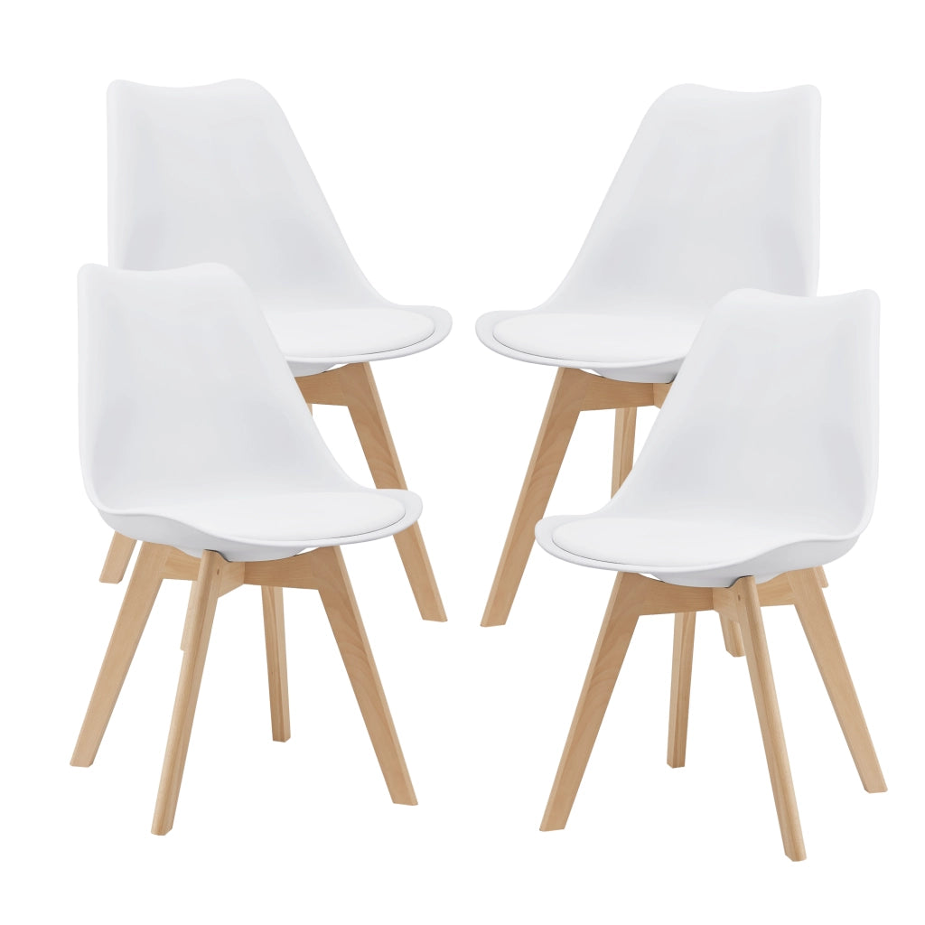 Set Fläten di 4 Sedie da Sala con Seduta Imbottita Rivestimento in Similpelle Bianco [en.casa]
