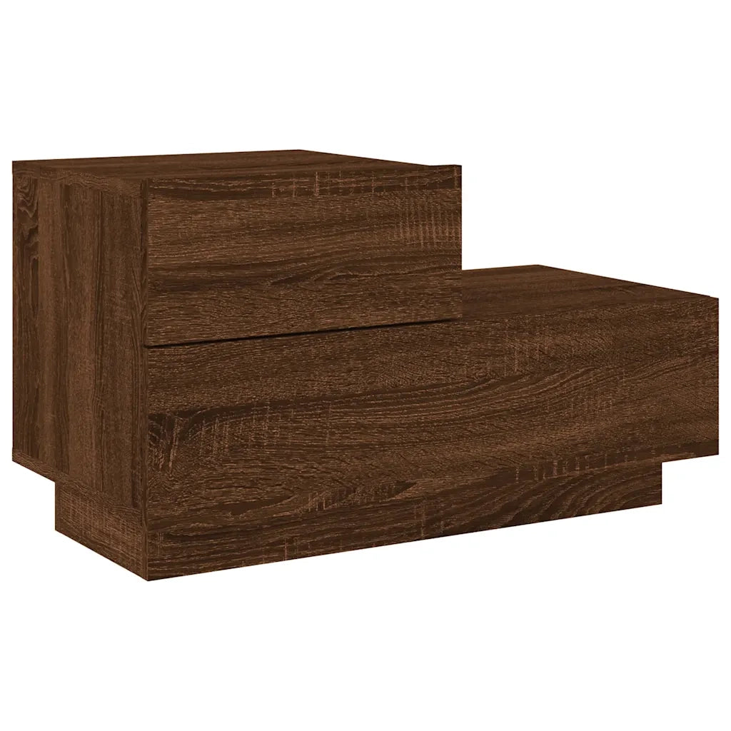 Comodino con Luci LED-Tavolino da notte Rovere Marrone 70x36x40,5 cm
