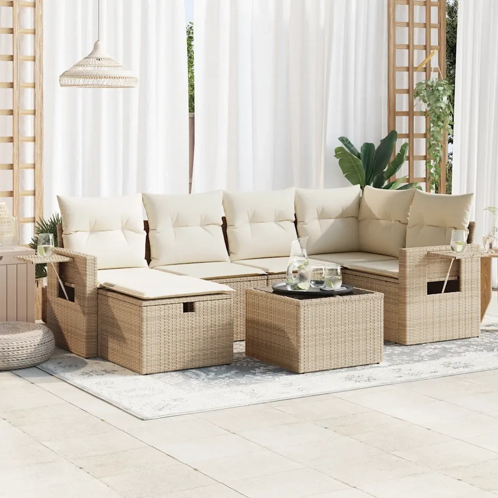 Set Divani da Giardino 7 pz con Cuscini Beige in Polyrattan 3325494