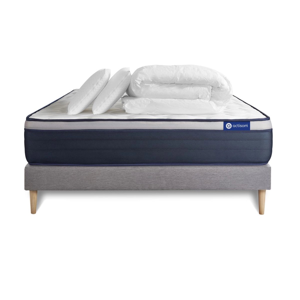 Pacchetto letto completo - Materasso 200x200cm + Box spring con doghe (kit) + 2 cuscini + Piumino - Actimemo Max