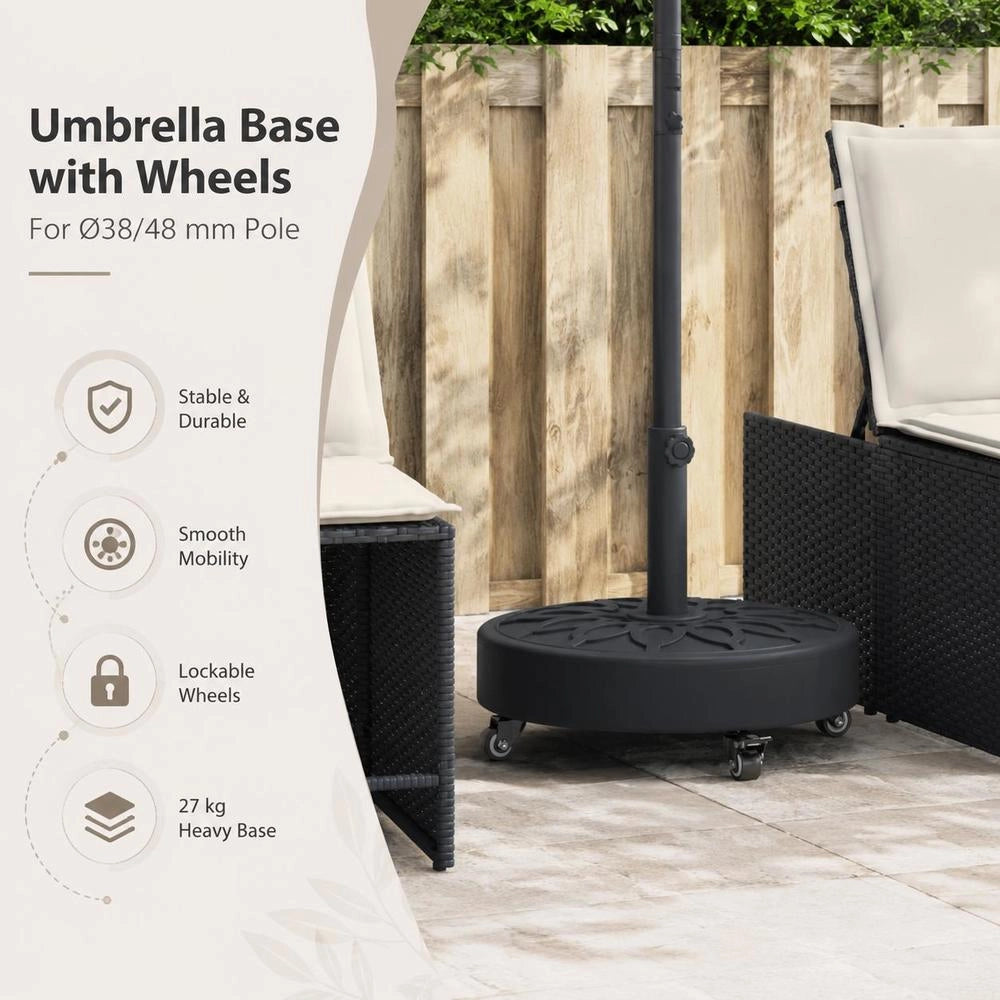 Parasol Base With Wheels For 38/48 Mm Pole, 27 Kg, Round