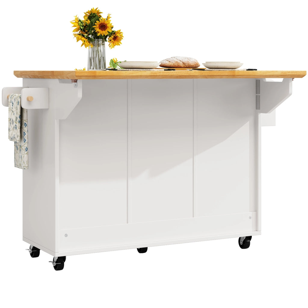 Isola da cucina con ruote; piano pieghevole; 120 x 73 x 93 cm; bianca e nera