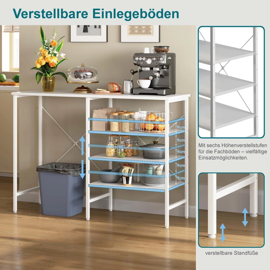 Consolle con ripiani combinabili, struttura in metallo e MDF, per cucina soggiorno e garage, bianco, 120 × 40 × 85,5 cm