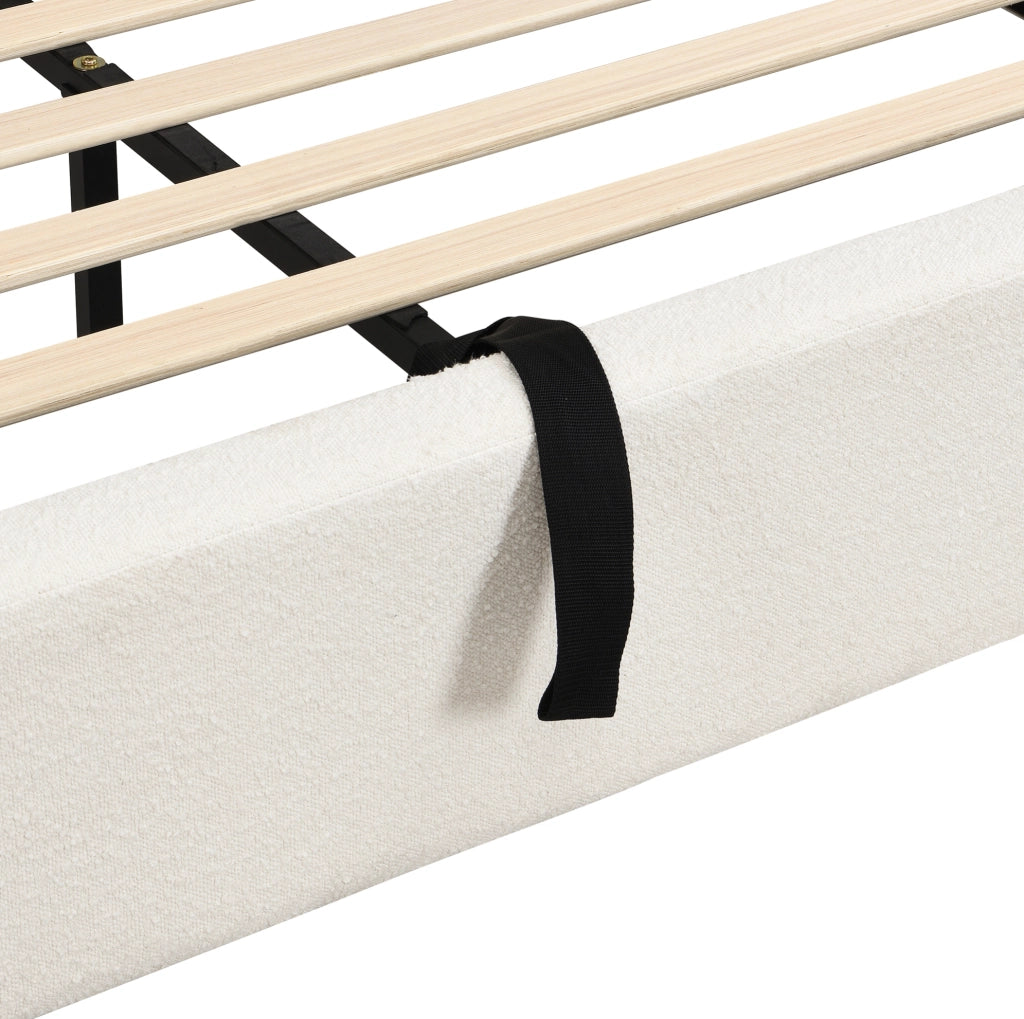 Letto matrimoniale contenitore 180x200 cm in bouclé beige con rete inclusa