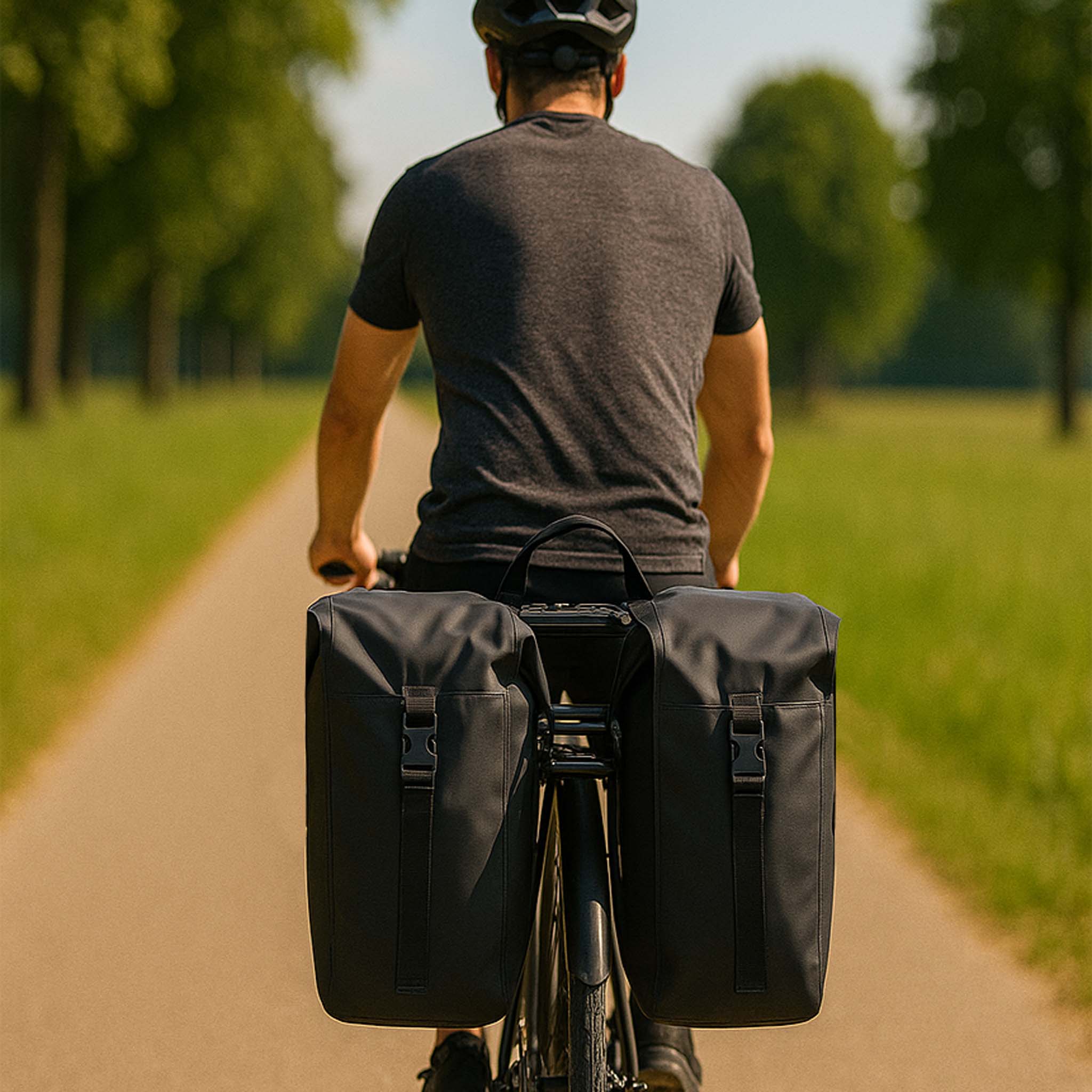 Doppel Gepäckträgertasche 37 x 16 x 51 cm, Fahrradtasche Gepäckträger 46 l Stauraum, wasserresistente Fahrrad Tasche, Gepäcktasche mit seitlichen Taschen