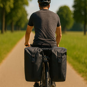 Doppel Gepäckträgertasche 37 x 16 x 51 cm, Fahrradtasche Gepäckträger 46 l Stauraum, wasserresistente Fahrrad Tasche, Gepäcktasche mit seitlichen Taschen