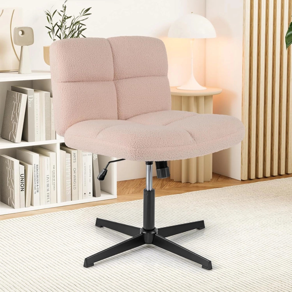 Sedia da ufficio girevole a 360°, sedia per il tempo libero imbottita senza braccioli, seduta con altezza regolabile 43-57 cm, carico fino a 160 kg, per studio, camera da letto, soggiorno