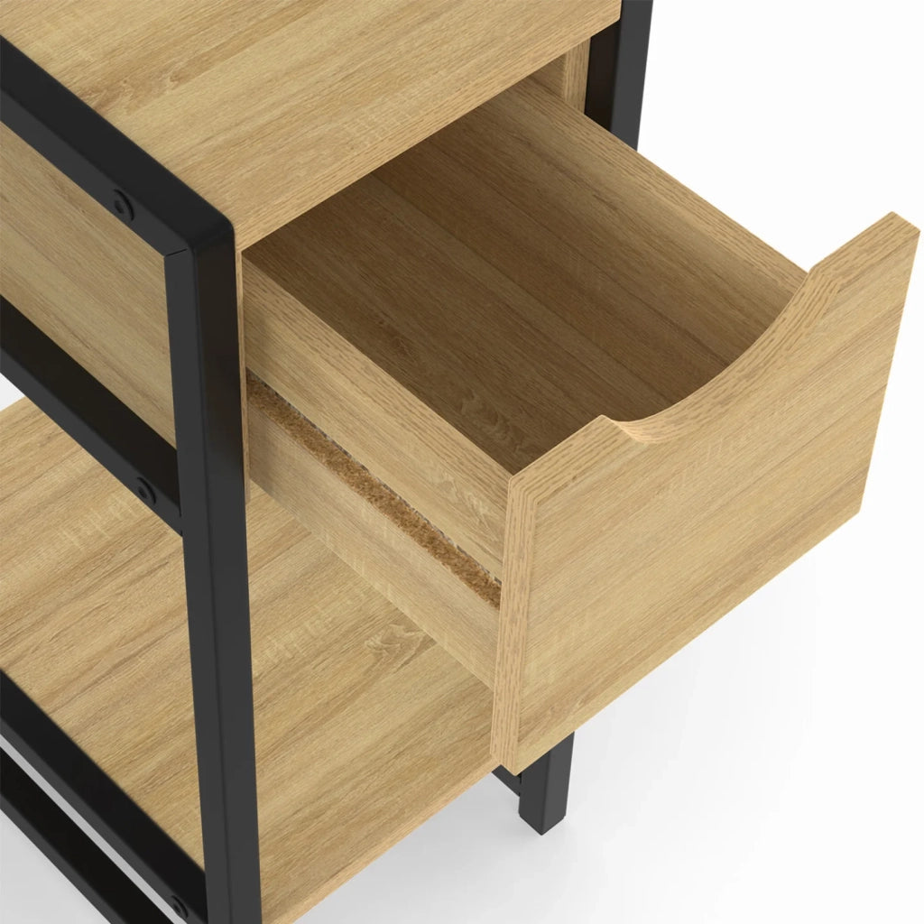 IDMarket - Set di 2 comodini a 1 cassetto DETROIT con ripiano in metallo nero e legno, design industriale