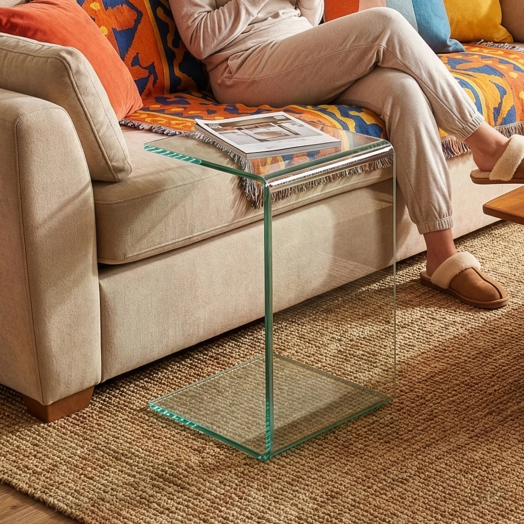 Tavolino Laterale Trölmapilu a Forma di C in Vetro 60 x 40 x 40 cm - Trasparente [en.casa]