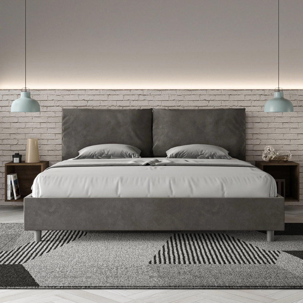 BS COM Letto matrimoniale king size con rete imbottito 190x210 microfibra grigio Large